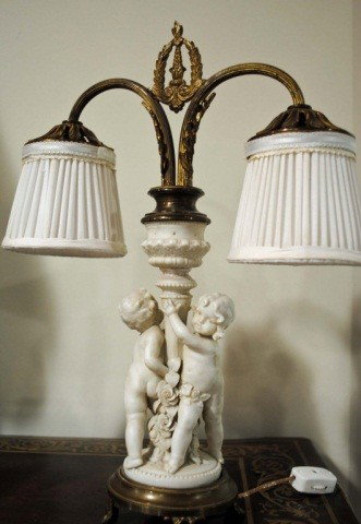 Small Parian Putti Figural Lamp: 14 inches high