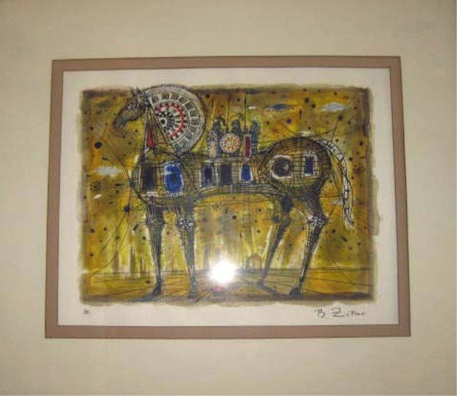 Mixed Media on Paper - "Trojan Horse" B. Zapan: Bruno Zapan. Dated 1980. H - 13", W - 16" (sight)