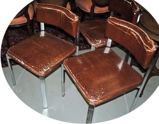 Set of Four Knoll Chairs, (as is): Leather upholstered.