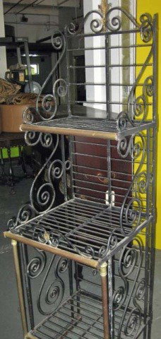 French Wrought Iron and Brass Baker's Rack: 72 inches tall, 20 inches wide, 20 1/2 inches deep
