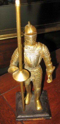 Small Metal Figure on Knight in Armor: 10 inches tall, damages to base