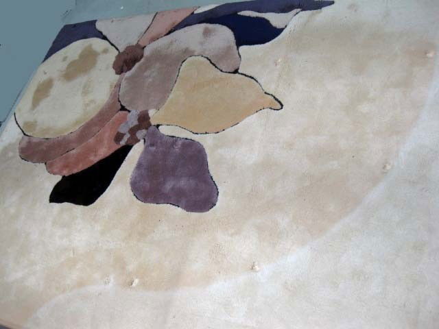 Large Edward Fields Carpet: Beige ground with purple and mauve flowers. 13 x 19 feet