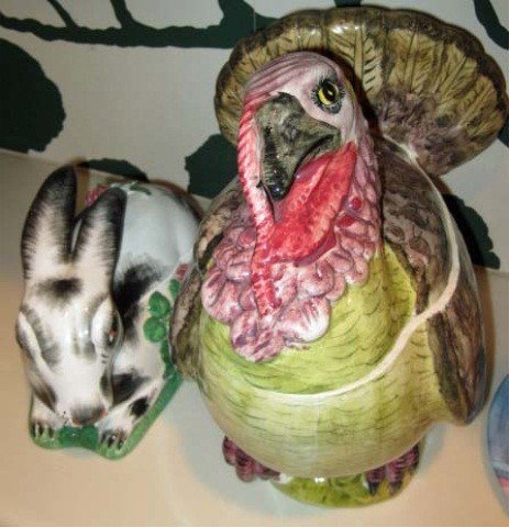 Turkey Form Cookie Jar and Rabbit Form Tureen