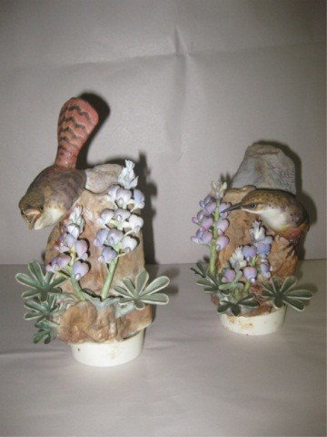 Pair of Dorothy Doughty Canyon Wrens: Royal Worcester, 9 inches tall