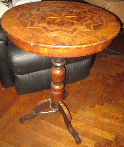 Continental Satinwood Inlaid Tripod Stand: 29 inches tall, 20 inch diameter top