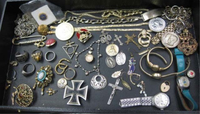 Collection of Costume Jewelry and Trinkets: including 2 ladies Bulova gold filled watches