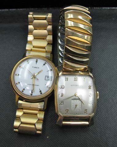 2 Men's Gilt Metal Watches: Timex and Wittnauer