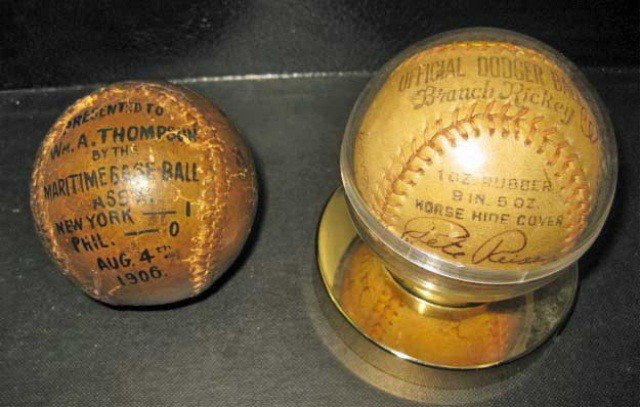 Autographed Dodger Baseball & 1906 Baseball: Dodger ball bearing the signatures of Jackie Robinson, Pee Wee Reiss, Ralph Branca, and others
