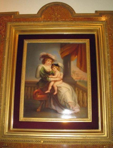 KPM Porcelain Plaque - Mother and Child: in Victorian Eastlake frame, 15 x 12 inches