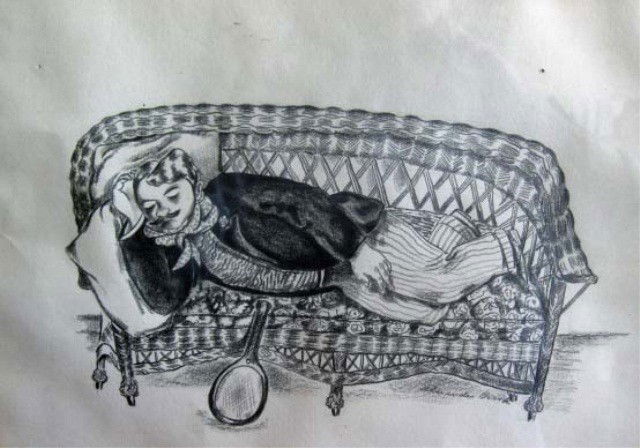 Charcoal Drawing - Sleeping Tennis Player, Brook: Alexander Brook, 10 x 14 inches
