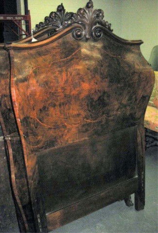 Pair of Italian Burl Wood Beds: Headboards and footboards(no rails), for custom made twin size feather mattresses (not included)