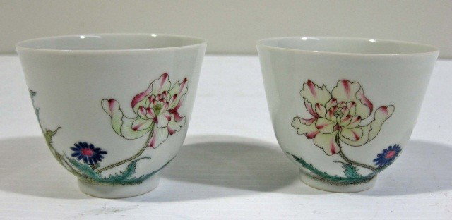 Pair of Chinese Porcelain Cups: 2 inches tall, 2 inch diameter
