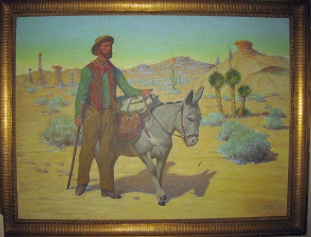Oil on Canvas - Man with Donkey, Shepherd: signed lower right: J. Clinton Shepherd, 37 1/2 x 51 1/2 inches (as is)