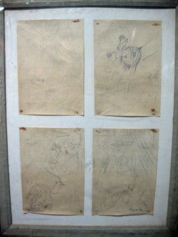 3 Salvador Meo Mixed Media Works: Set of 4 drawings, 10 x 7 inches each, 24 x 30 inch work and 30 x 60 inch work