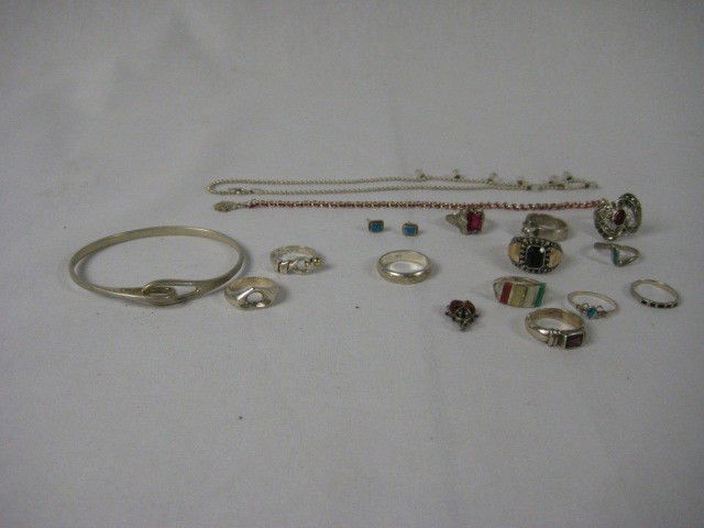 Tiffany & Co. and Assorted Sterling Jewlery: Tiffany & Co. bracelet and 2 rings Assorted Sterling rings and chains