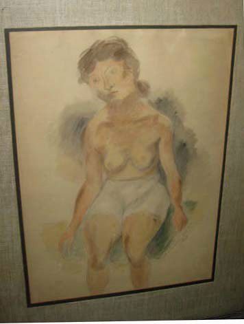 Mixed Media on Paper- R. Soyer, Female Nude: Raphael Soyer signed lower right. H - 18", W 13" sight. Matted and framed under glass.
