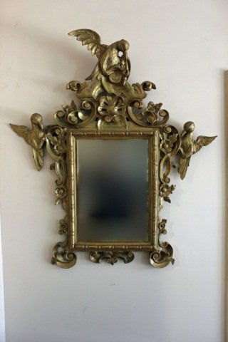 Pair of Antique Chippendale Gilt Wood Mirrors: Some Flaking. Height: 40" Width: 36"