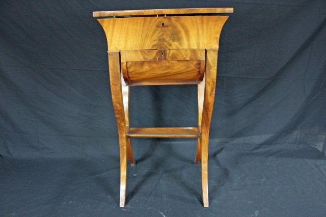 Mid 19th Century Biedermeier Mahogany Work Table: Height: 30" Width: 18"