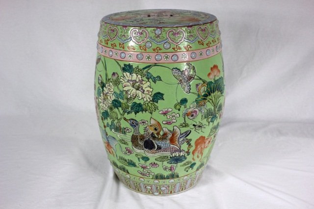 Chinese Decorated Porcelain Garden Barrel: Height: 19"