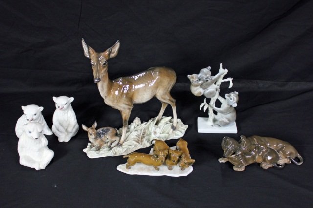 Misc. Group of Rosenthal Figures of Animals: The three polar bears are a Mottahedeh design. Height of largest (deer): 14.5"