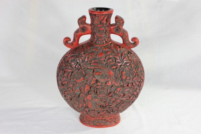 Chinese Cinnabar Lacquer Vase: Height: 14"