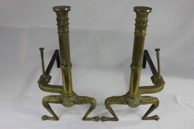 Pair of Georgian Style Bronze Andirons: Height: 19" Depth: 22"