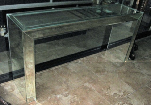 Mirrored Console Table: 33 inches tall, 68 1/4 inches wide, 16 1/4 inches deep