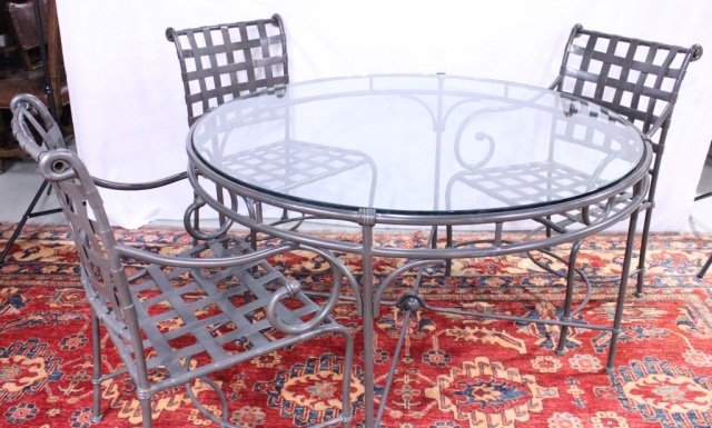 4 Piece Brown and Jordan Patio Set: Round glass top table and 3 chairs Diameter 48"
