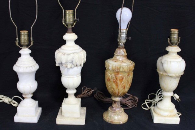 Four Assorted Alabaster Urn Form Lamps: Tallest 15 inches
