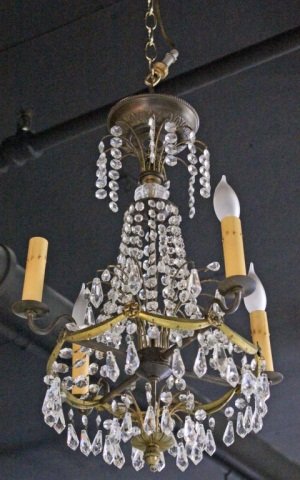 Crystal and Gilt Metal 4 Light Fixture: Height 21 inches