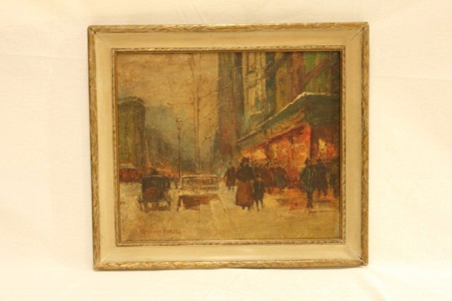 Oil Painting- Parisian Street Scene-Edouard Cortes: Height 20.5 inches Width 17.5 inches