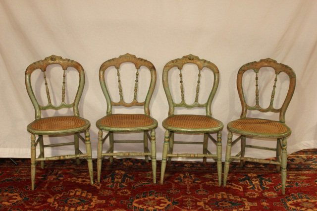 Set of 4 Victorian Painted and Caned Seat Chairs: Height 33 inches Width 16 inches Depth 15.5 inches