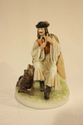 Zsolnay Porcelain Scultpure - Man with Flute: Height 10 inches