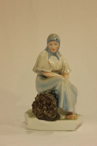 Zsolnay Porcelain Sculpture - Woman on Log: Height 11.5 inches