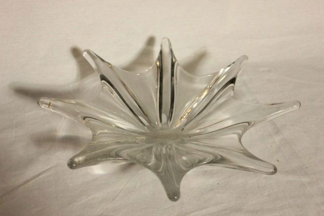 Baccarat Crystal Centerpiece: Diameter 14 inches French Baccarat unique modern style contemporary form centerpiece bowl for dining room or table top. According to wikipedia, "Baccarat Crystal (pronounced: [bakaʁa]) is a manuf