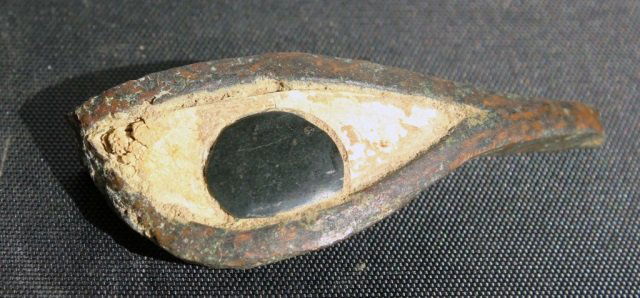Antique Egyptian Bronze and Obsidian Eye: Length 2.5 inches