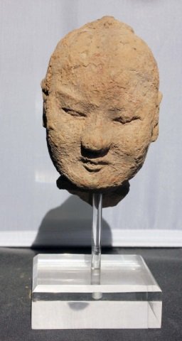 Antique Han Dynasty Terracotta Head: Height 5 inches Width 3 inches