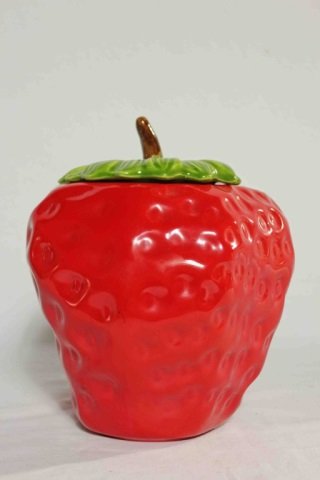 1 McCoy Cookie Jar - Strawberry: Height with lid 11 inches without lid 8.5 inches. Vintage country kitchen strawberry fruit cookie jar.