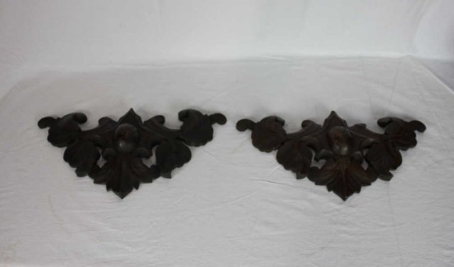 Pair of Victorian Carved Wood Heraldry Wall Ornaments: Height 6 Inches With 17 1/5 Inches. Victorian carved wood wall ornaments in the form of shields / coats of arms.