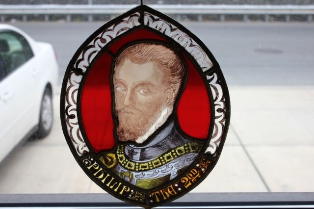 Stained Glass Rondelle "Philip II": Height 13 Inches Width 10 Inches