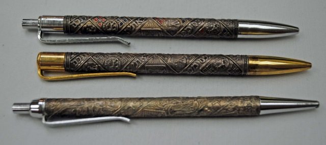 3 Pens with Sterling Silver Shafts: Tribes of Israel motifs