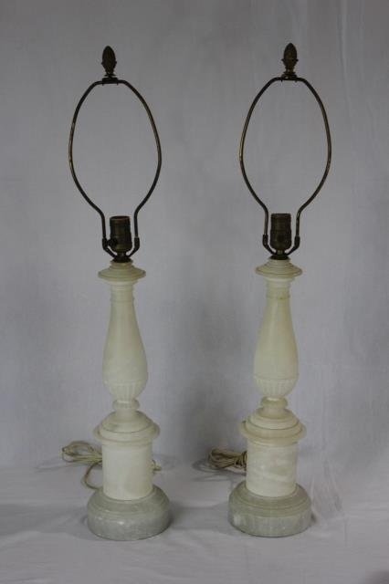 Pair of Alabaster Column Lamps: 18 Inches tall