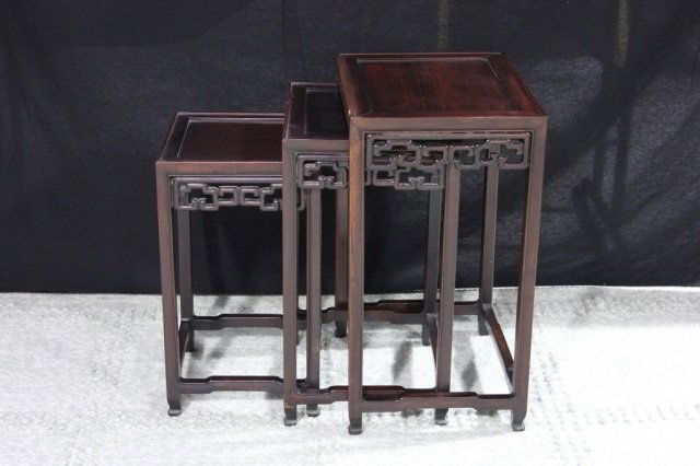 Three Teak Chinese Nesting Tables: 1920s Group of 3 Height 24 inches Width 16 inches