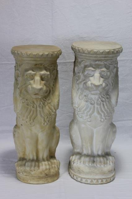 Pair of Plaster Lion Statues/Tables: Height 22 Inches Diameter 12 Inches