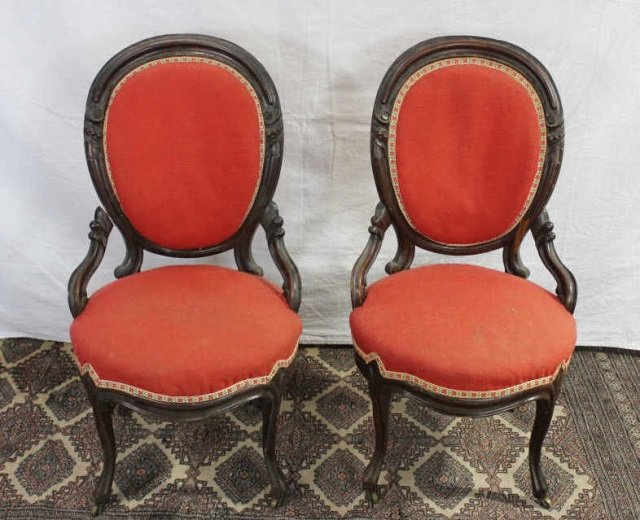 Pair of Victorian Balloon Back Slipper Chairs: Height 36 inches. Depth 19 inches.