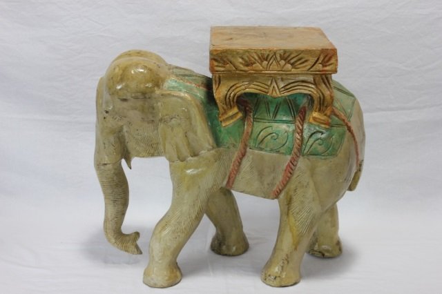 Carved Wood Elephant Form Small Table/Pedestal: Height 19 Inches Length 20 Inches Width 9 Inches