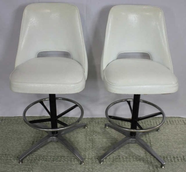 Pair of White Mid-Century Modern Stools: With Backs Height 38 Inches Width 18.5 Inches