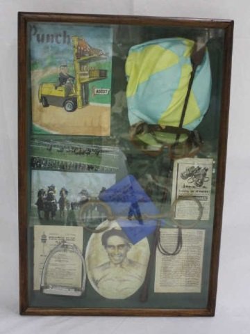 Horse Racing Horse Jockey Shadow Box Display: Height is 29 inches. Width is 19 inches.