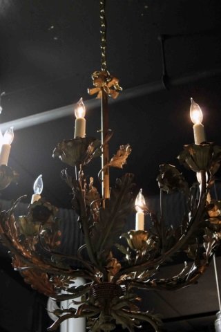 Gilt Metal Light Fixture: Height 31.5 inches Diameter 32.5 inches