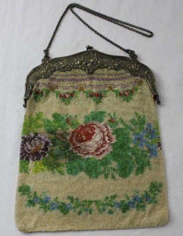 Antique Victorian Beadwork Purse 800 Silver Clasp: Height 7 Inches Width 4.5 Inches